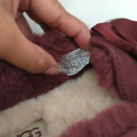 UGG Women 5 Ansley Bow Moccasins Wild Grape Purple Glimmer Wool Lined Suede NEW - Picture 7 of 8